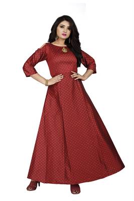 Red printed silk blend maxi-dresses 1
