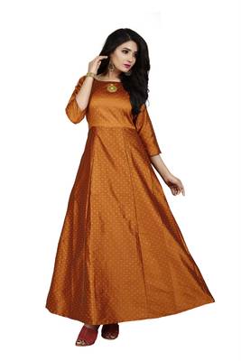 Orange printed silk blend maxi-dresses 1