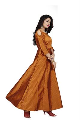 Orange printed silk blend maxi-dresses 2