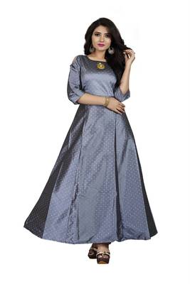 Grey printed silk blend maxi-dresses 1