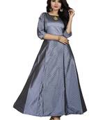 Grey printed silk blend maxi-dresses