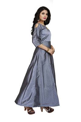 Grey printed silk blend maxi-dresses 2