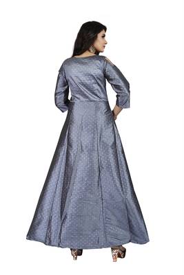Grey printed silk blend maxi-dresses 3