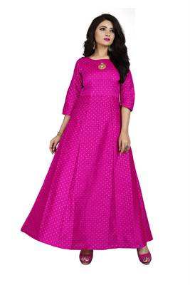 Pink printed silk blend maxi-dresses 1