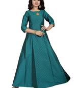 Turquoise printed silk blend maxi-dresses