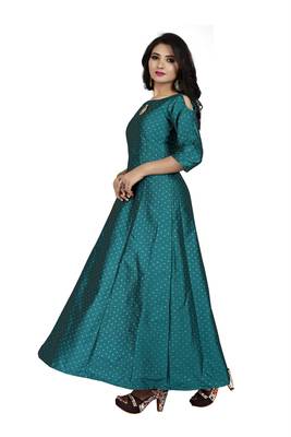 Turquoise printed silk blend maxi-dresses 2
