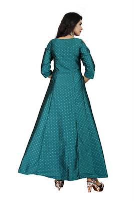 Turquoise printed silk blend maxi-dresses 3