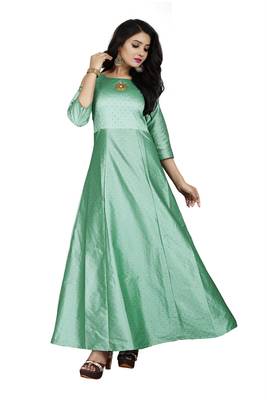 Green printed silk blend maxi-dresses 1