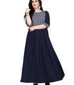 Blue printed crepe maxi-dresses