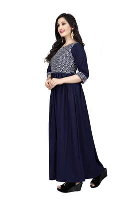 Blue printed crepe maxi-dresses 2