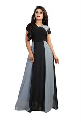 Black printed georgette maxi-dresses 1