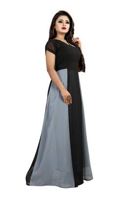 Black printed georgette maxi-dresses 2
