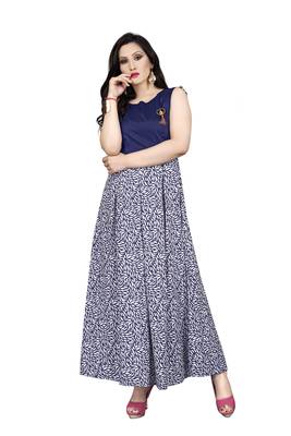 Blue printed silk blend maxi-dresses 1