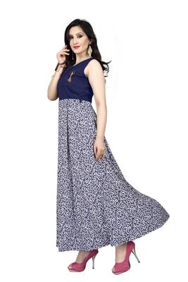 Blue printed silk blend maxi-dresses 2
