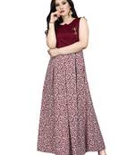 Maroon printed silk blend maxi-dresses