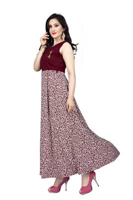 Maroon printed silk blend maxi-dresses 2