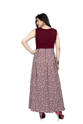 Maroon printed silk blend maxi-dresses 3