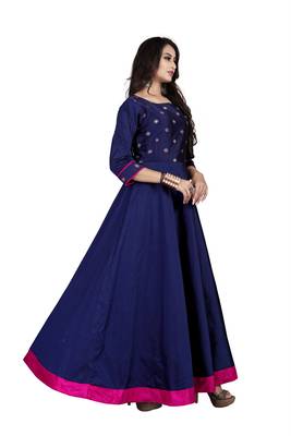 Blue embroidered jacquard maxi-dresses 2