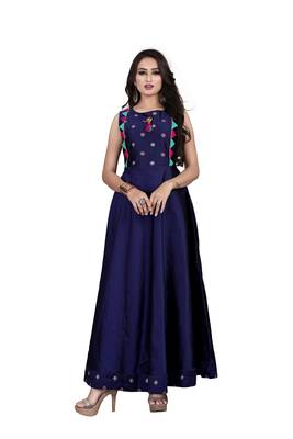 Blue embroidered jacquard maxi-dresses 1