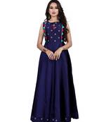 Blue embroidered jacquard maxi-dresses