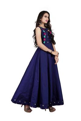 Blue embroidered jacquard maxi-dresses 2