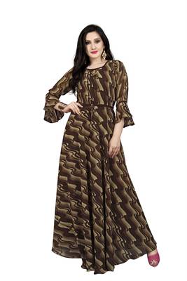 Chocolate printed georgette maxi-dresses 1