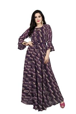 Brown printed georgette maxi-dresses 1