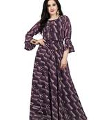 Brown printed georgette maxi-dresses