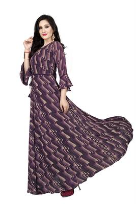 Brown printed georgette maxi-dresses 2