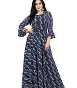 Blue printed georgette maxi-dresses