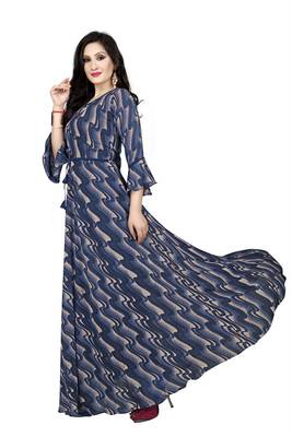 Blue printed georgette maxi-dresses 2