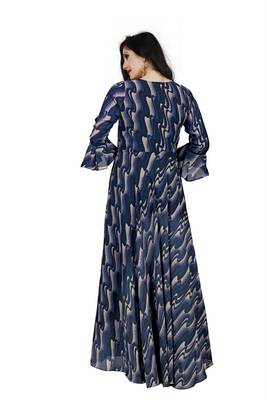 Blue printed georgette maxi-dresses 3
