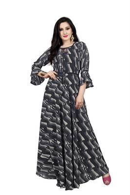 Black printed georgette maxi-dresses 1