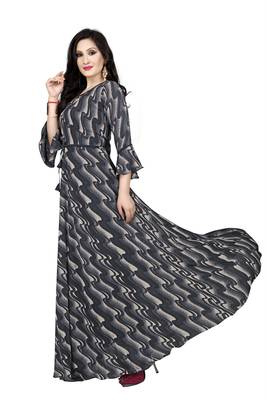 Black printed georgette maxi-dresses 2