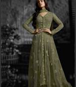 Green Butterfly Net Partwear Salwar Kameez Semi Stitched