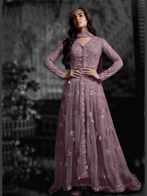 Purple Net Partwear Salwar Kameez Semi Stitched 1