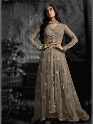 Grey Net Partwear Salwar Kameez Semi Stitched 1