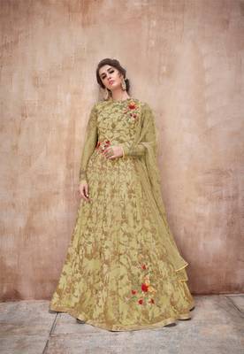 Light-parrot-green embroidered net salwar 1