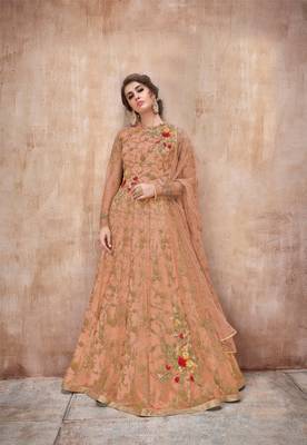 Orange embroidered net salwar 1