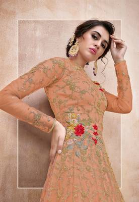 Orange embroidered net salwar 2
