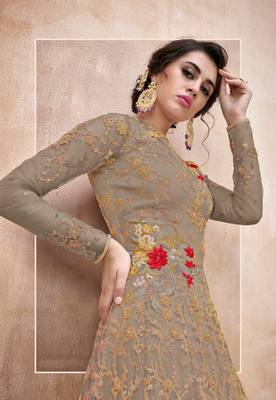 Light-charcoal embroidered net salwar 2