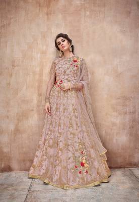Pink embroidered net salwar 1