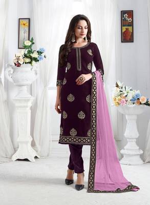 Wine embroidered velvet salwar 1