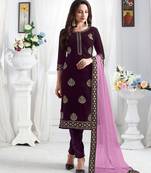 Wine embroidered velvet salwar
