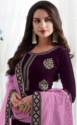 Wine embroidered velvet salwar 3