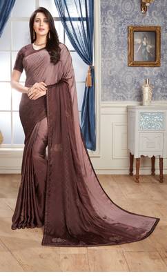 Brown Embroidered Crepe Saree With Blouse 1