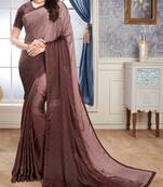 Brown Embroidered Crepe Saree With Blouse