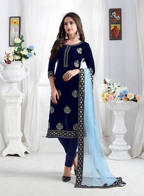 Blue embroidered velvet salwar 1