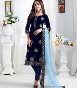 Blue embroidered velvet salwar