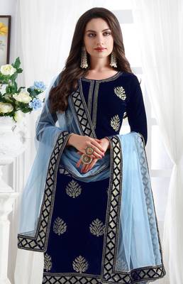 Blue embroidered velvet salwar 2